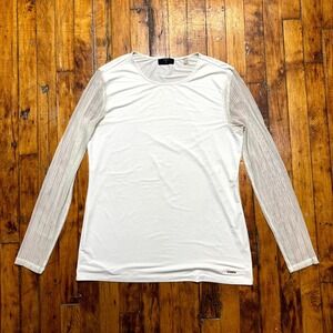 Tahari T-Shirt Women's Medium White Solid Long Sleeve Crew Neck Pullover Outdoor